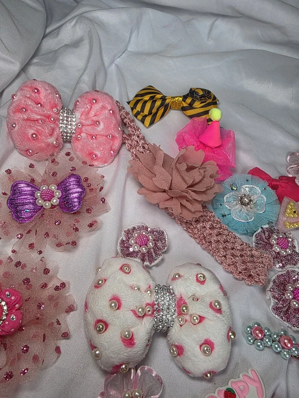 Kids Pink Floral & Bow Hair Clip Lot